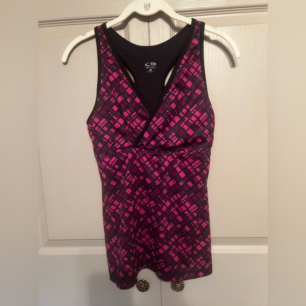Champion Women's Black and Pink Geometric Tank Top